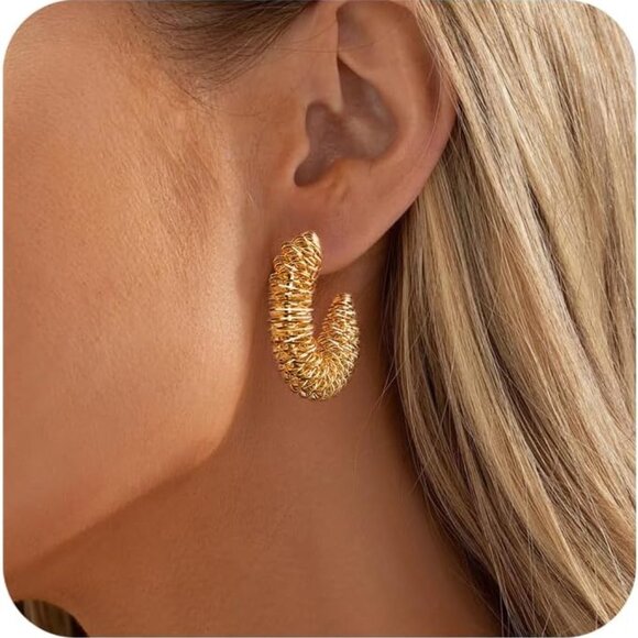 Gold Thick Twisted Stainless Steel Hoop Earrings for Women, 40mm Diameter, Light - Picture 1 of 5